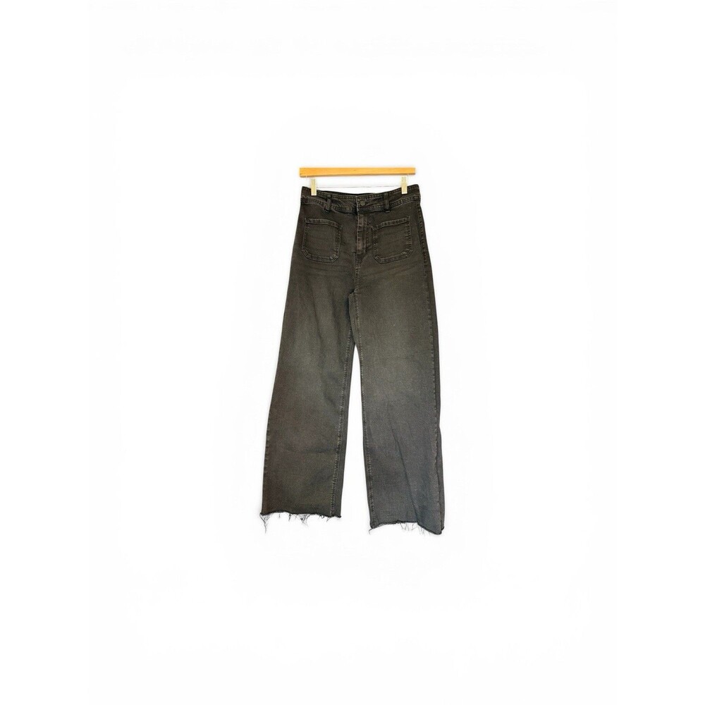 OAT New York Jeans Women 10/30 Black Wide Leg Baggy Distressed Raw Hem EUC